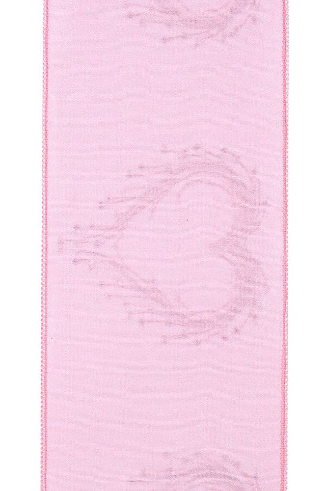 4" Heart Embroidery Dupioni Ribbon: Pink (10 Yards) - Michelle's aDOORable Creations - Wired Edge Ribbon