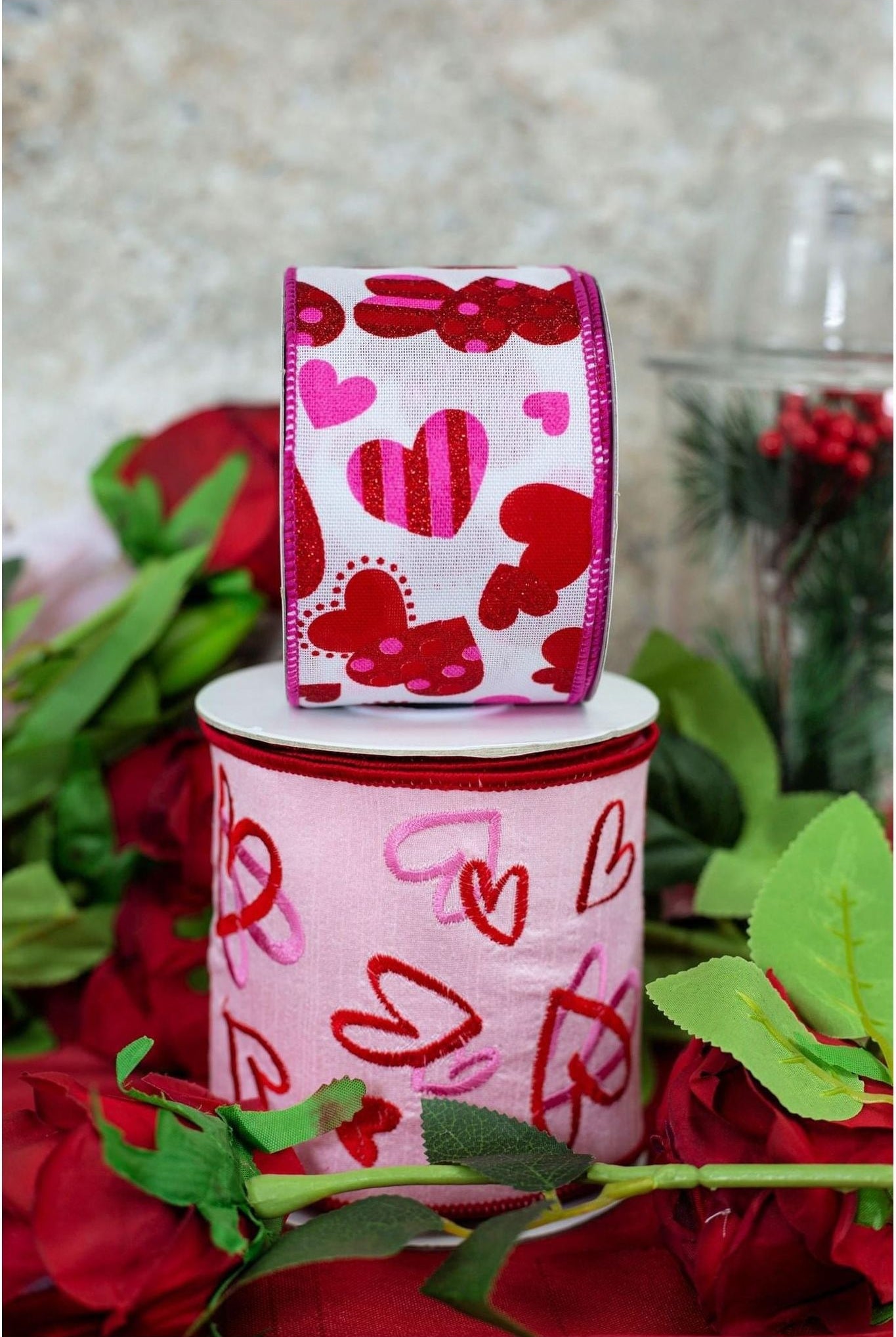 Shop For 4" Heart Embroidery Dupioni Ribbon: Pink (10 Yards) 94146W-061-10D