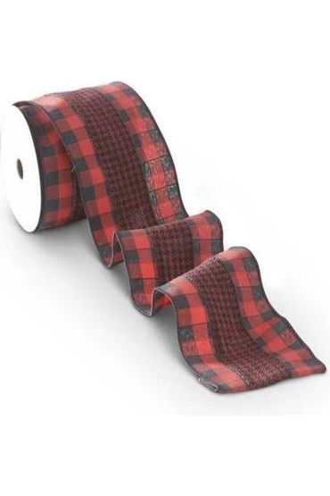 4" Houndstooth Checked Ribbon: Red & Black ( (10 Yards) - Michelle's aDOORable Creations - Wired Edge Ribbon
