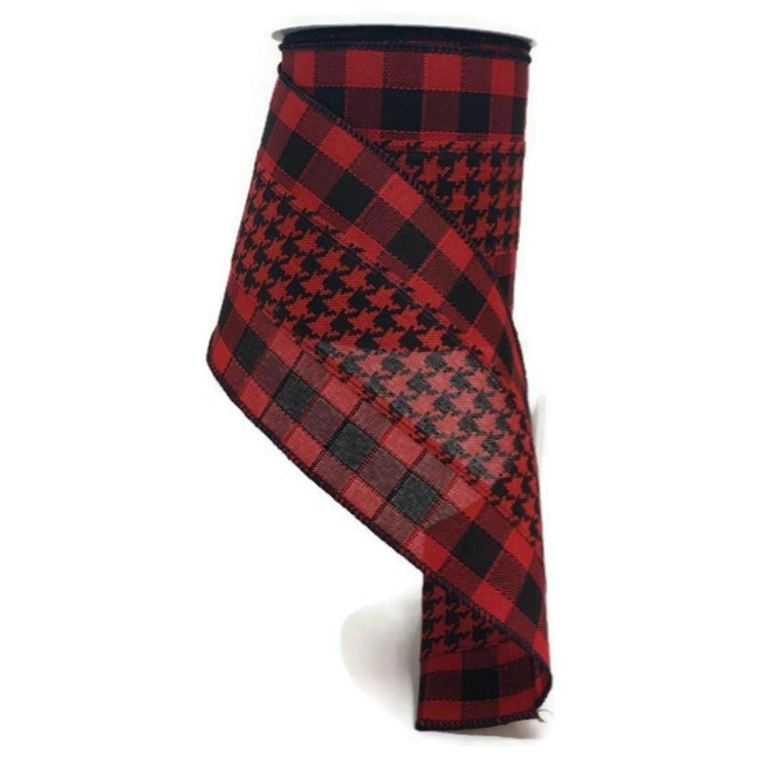 4" Houndstooth Checked Ribbon: Red & Black ( (10 Yards)