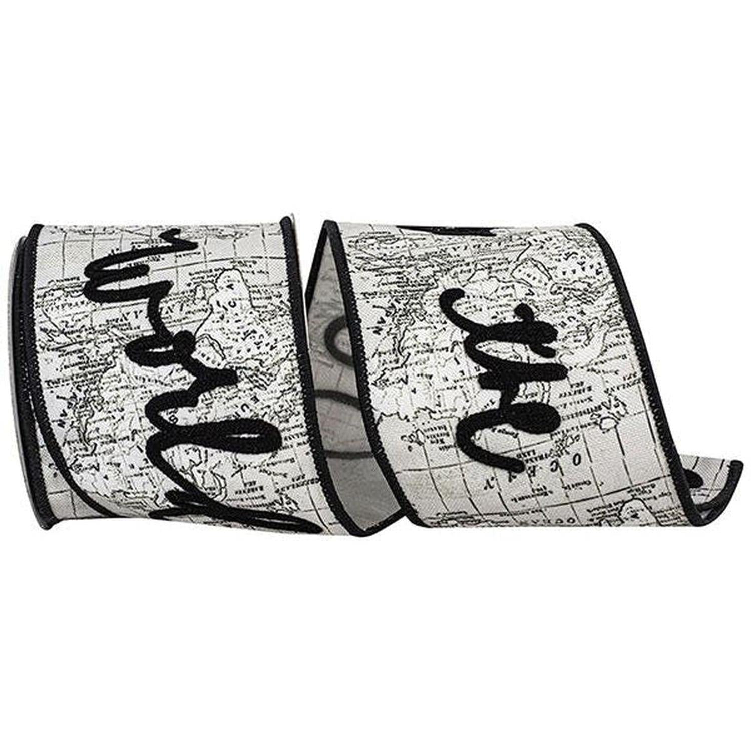 4" Joy To The World Canvas Ribbon: White/Black (5 Yards)