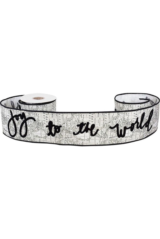 Shop For 4" Joy To The World Canvas Ribbon: White/Black (5 Yards) 94250W-982-10D