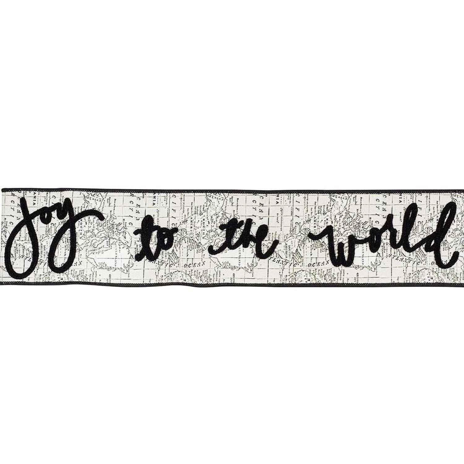 4" Joy To The World Canvas Ribbon: White/Black (5 Yards)