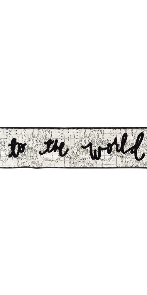 4" Joy To The World Canvas Ribbon: White/Black (5 Yards) - Michelle's aDOORable Creations - Wired Edge Ribbon