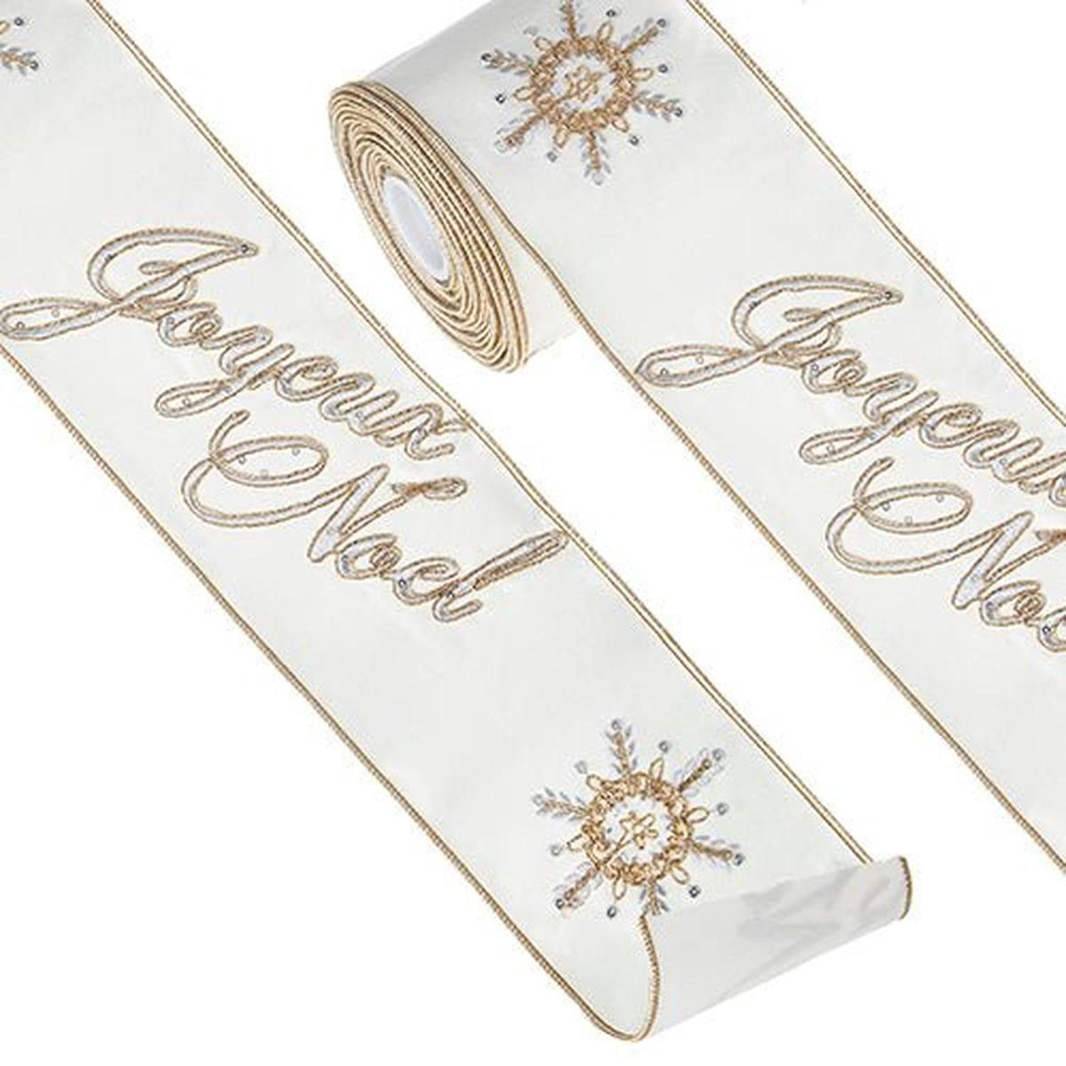 4" Joyeux Noel Embroidered Ribbon (10 Yards)