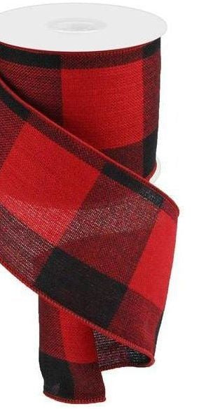4" Large Plaid Checks: Red & Black (10 Yards) - Michelle's aDOORable Creations - Wired Edge Ribbon