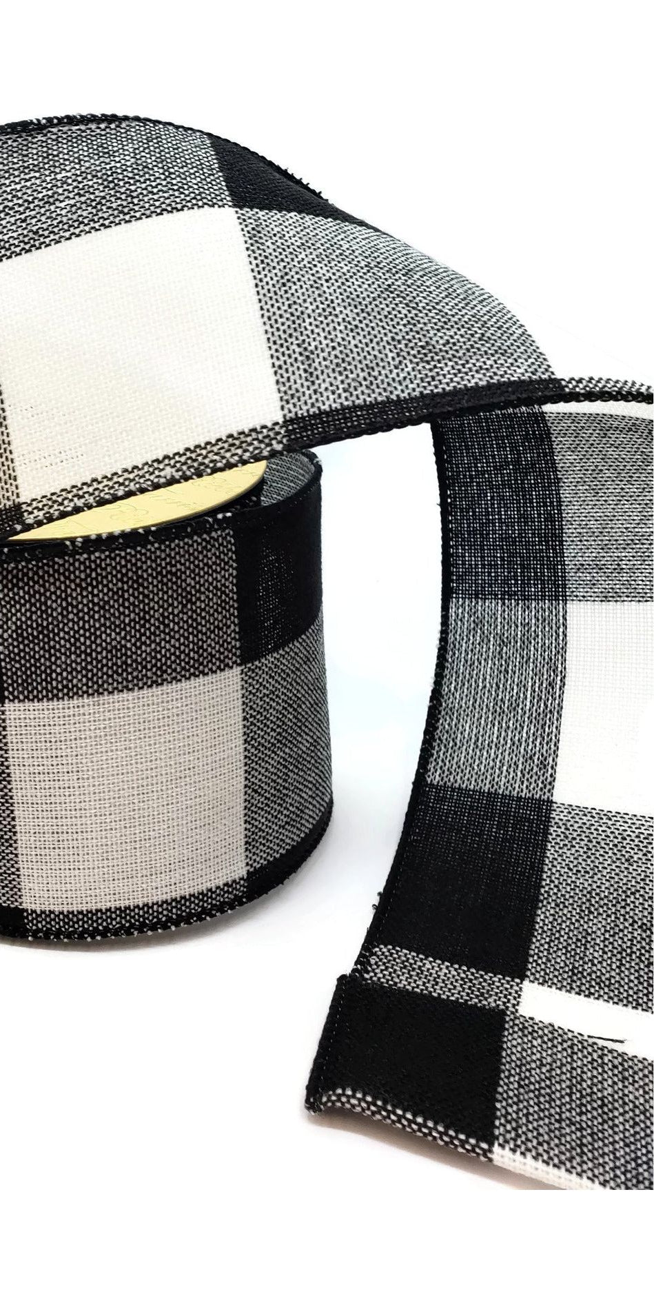 4" Linen Checks Ribbon: Black & White (10 Yards) - Michelle's aDOORable Creations - Wired Edge Ribbon