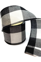 4" Linen Checks Ribbon: Black & White (10 Yards) - Michelle's aDOORable Creations - Wired Edge Ribbon