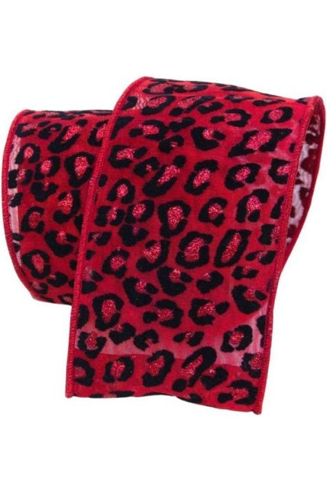 4" Metallic Cheetah Ribbon: Red (10 Yards) - Michelle's aDOORable Creations - Wired Edge Ribbon