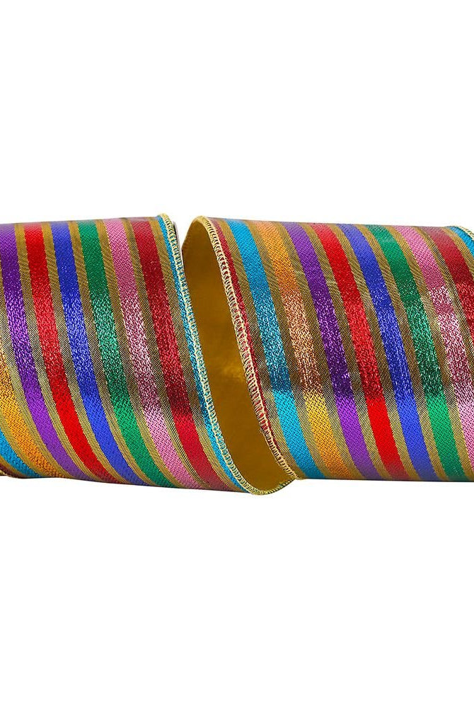 4" Metallic Jewel Stripe Shine Ribbon: Multi (10 Yards) - Michelle's aDOORable Creations - Wired Edge Ribbon