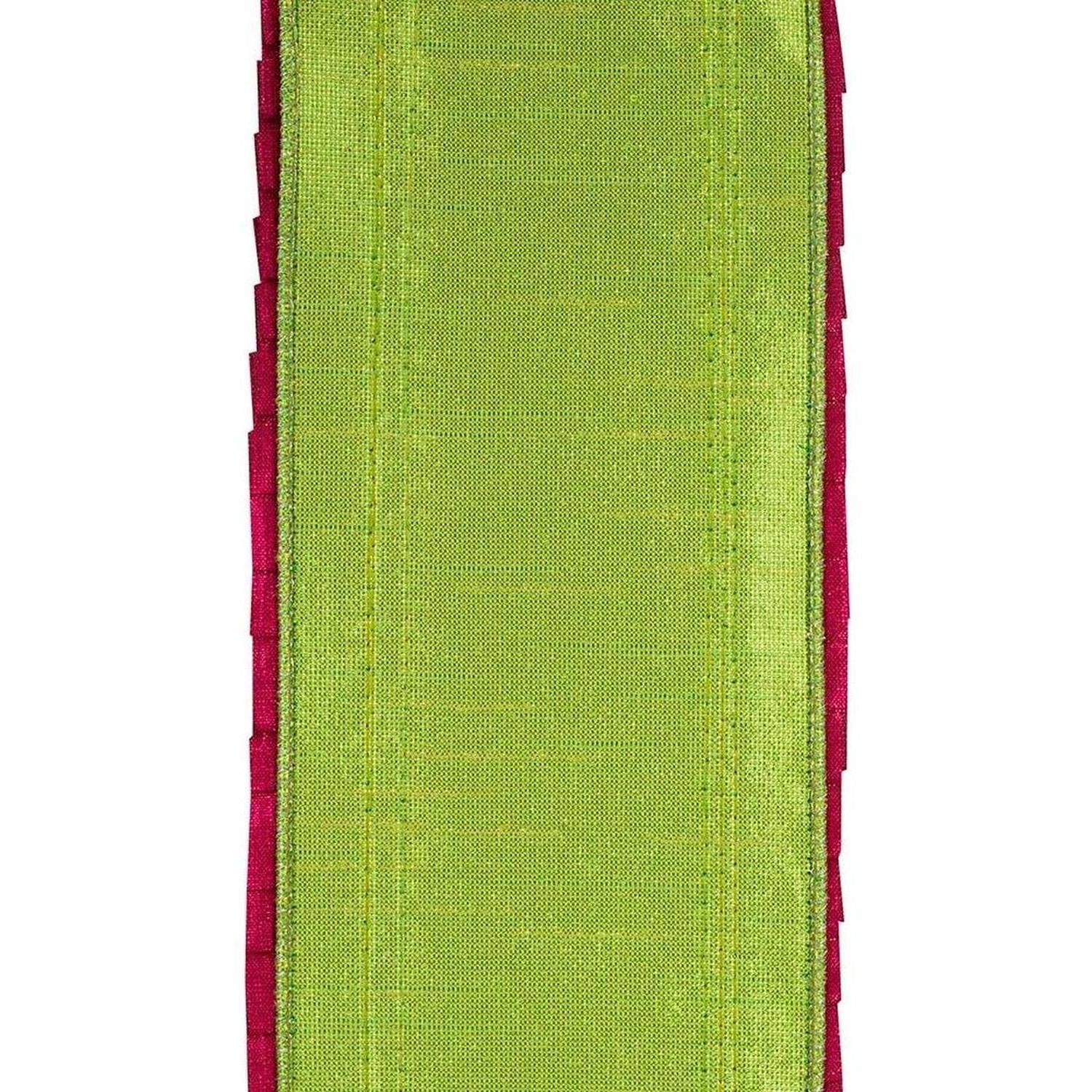 4" Metallic Pleated Dupioni Ribbon: Lime/Fuchsia (5 Yards)