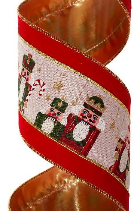 4" Nutcrackers Velvet Ribbon: Red (10 Yards) - Michelle's aDOORable Creations - Wired Edge Ribbon