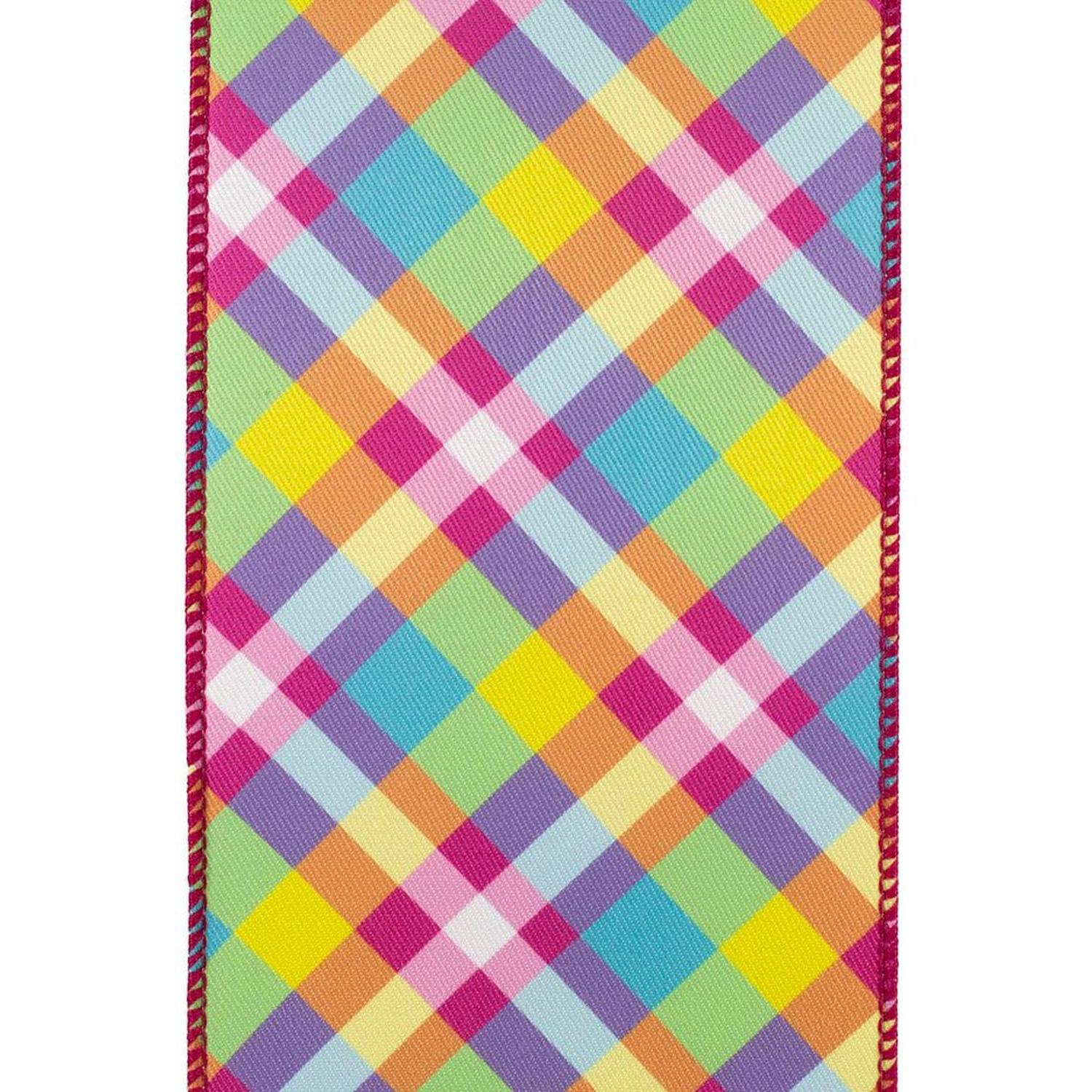 4" Pastel Plaid Diagonal Print Ribbon: Multi (10 Yards)