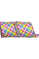 4" Pastel Plaid Diagonal Print Ribbon: Multi (10 Yards) - Michelle's aDOORable Creations - Wired Edge Ribbon