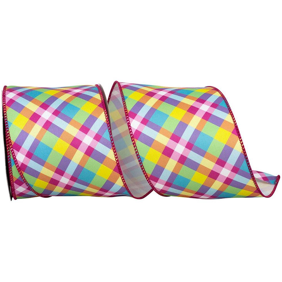 Shop For 4" Pastel Plaid Diagonal Print Ribbon: Multi (10 Yards) at Michelle's aDOORable Creations