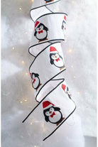 4" Penguin Christmas Ribbon: White (10 Yards) - Michelle's aDOORable Creations - Wired Edge Ribbon