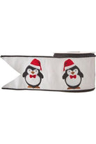 4" Penguin Christmas Ribbon: White (10 Yards) - Michelle's aDOORable Creations - Wired Edge Ribbon