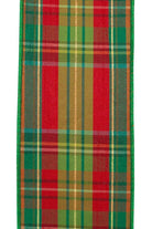 4" Plaid Verde Traditional Deluxe Ribbon: Green/Red (5 Yards) - Michelle's aDOORable Creations - Wired Edge Ribbon
