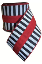 4" Red Faux Stripe Dupioni Ribbon: Black/White (10 Yards) - Michelle's aDOORable Creations - Wired Edge Ribbon