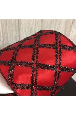 Shop For 4" Red Satin Glitter Ribbon: Black Diamond (10 Yards) DC57033SRDBK