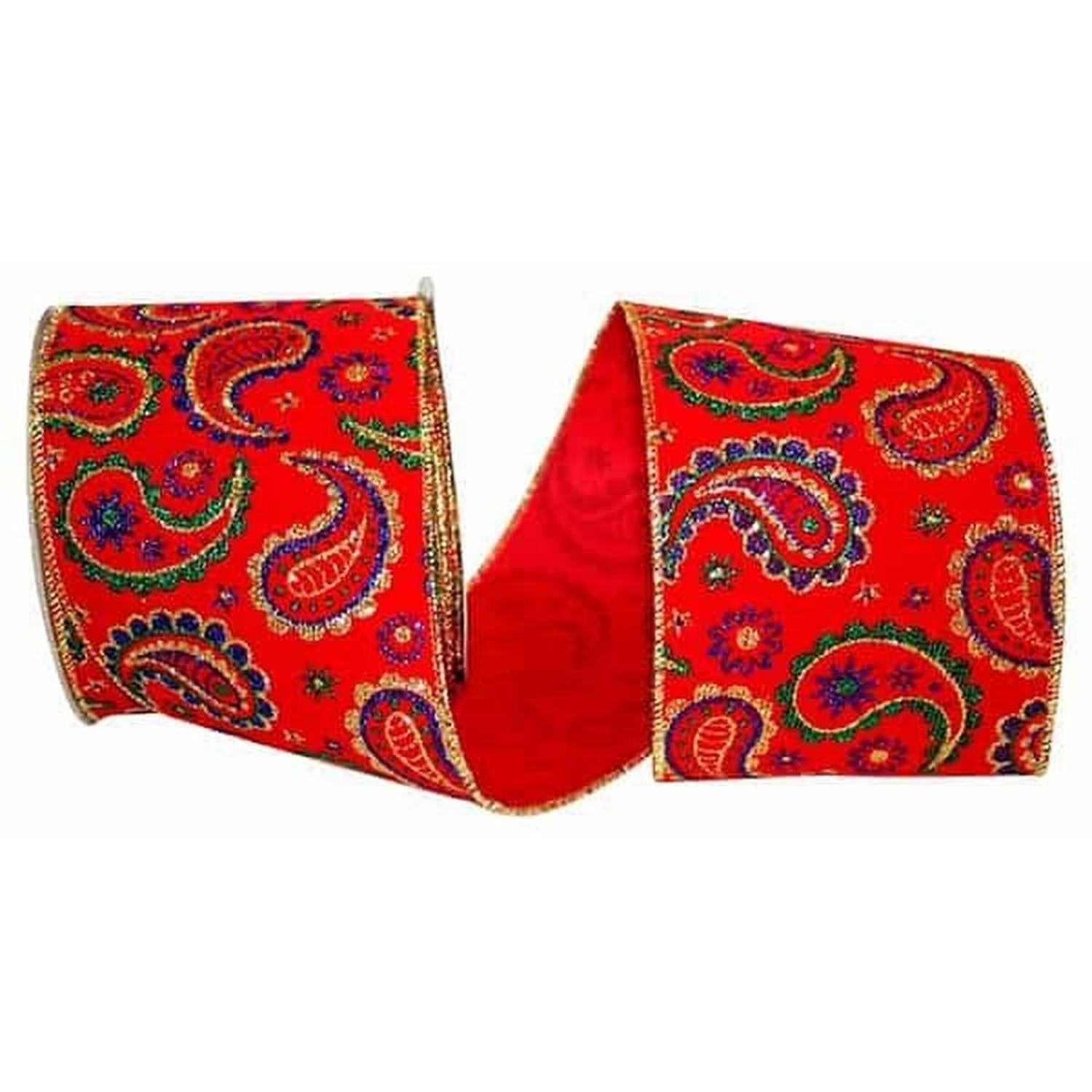 4" Red Velvet Paisley Jewel Ribbon: Jeweltones (10 Yards)