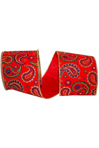 4" Red Velvet Paisley Jewel Ribbon: Jeweltones (10 Yards) - Michelle's aDOORable Creations - Wired Edge Ribbon