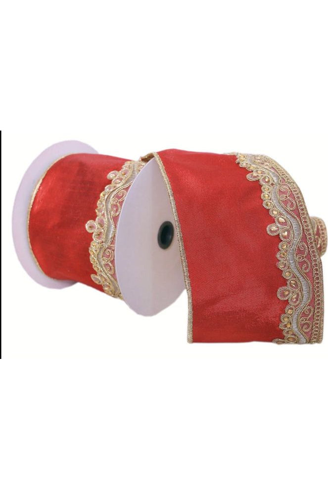 Shop For 4" Red with Gold Embroidery Ribbon (5 Yards) Q222522