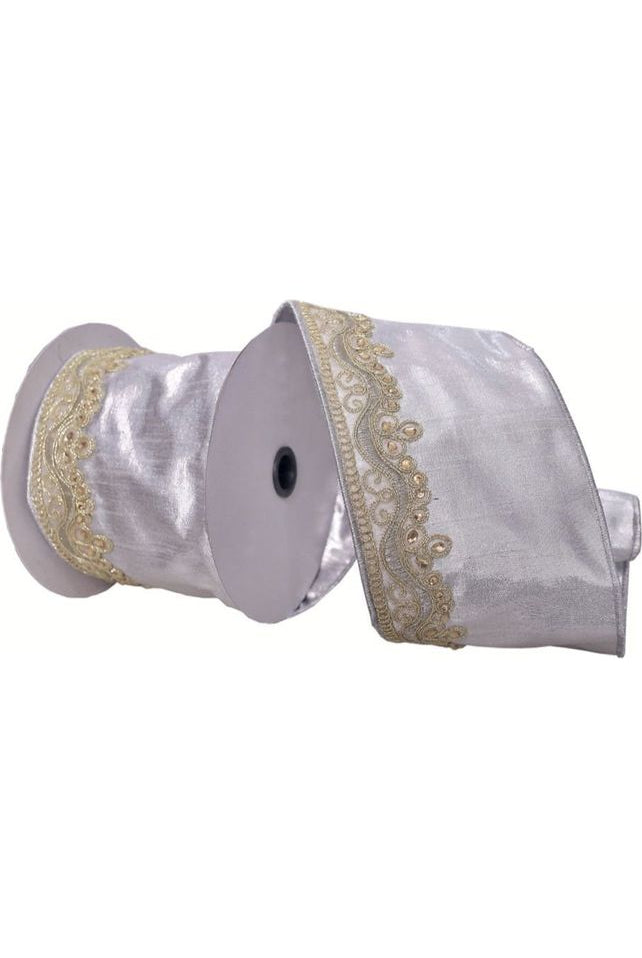 Shop For 4" Silver with Gold Embroider Ribbon (5 Yards) Q222525