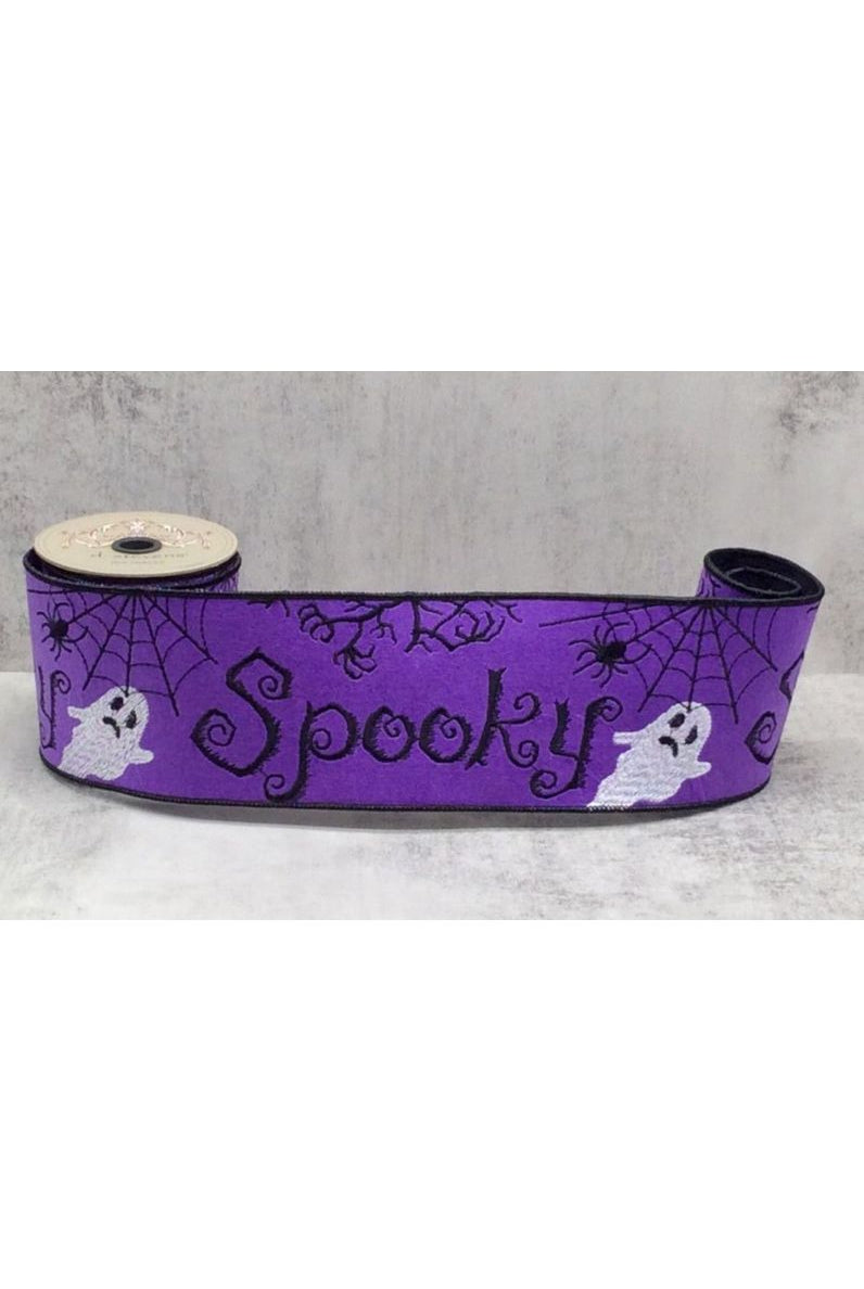 4" Spooky Ghost Spider Felt Ribbon: Purple (5 Yards) - Michelle's aDOORable Creations - Wired Edge Ribbon
