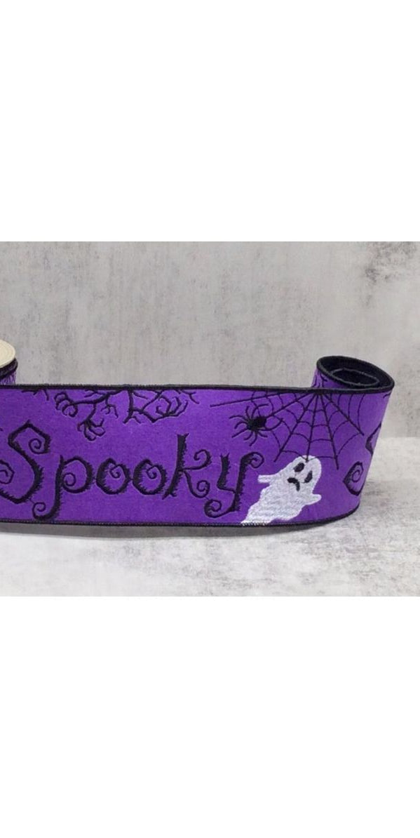 4" Spooky Ghost Spider Felt Ribbon: Purple (5 Yards) - Michelle's aDOORable Creations - Wired Edge Ribbon