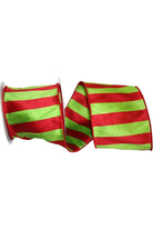 4" Striped Dupioni Cindy Ribbon: Red/Green (10 Yards) - Michelle's aDOORable Creations - Wired Edge Ribbon