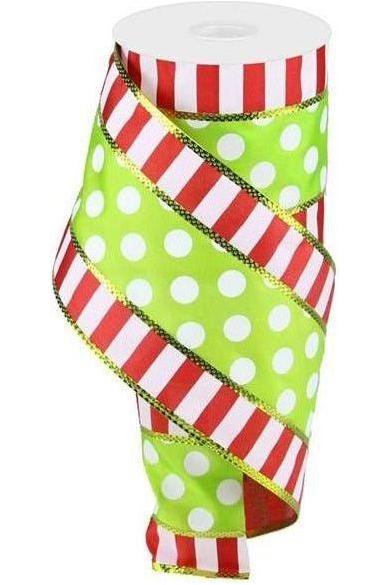 Shop For 4" Striped Edge Polka Dot Ribbon: Red, Green & White (10 Yards) at Michelle's aDOORable Creations