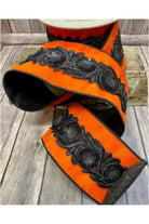 4" Velvet Black Floral Sequin Ribbon: Orange (5 Yards) - Michelle's aDOORable Creations - Wired Edge Ribbon
