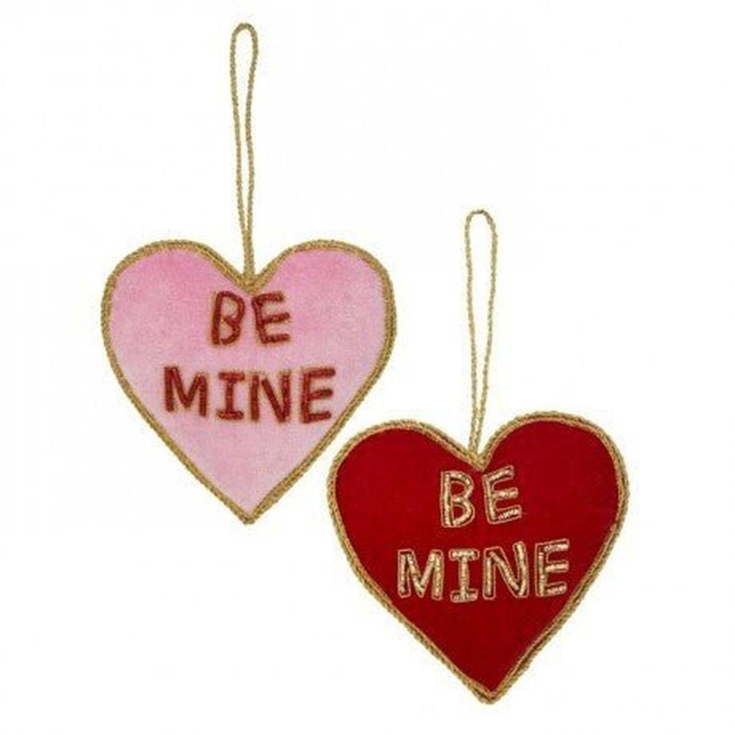 4" Velvet Embroidered Hearts: Be Mine (2 Asst)