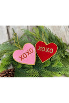 4" Velvet Embroidered Hearts: XOXO (2 Asst) - Michelle's aDOORable Creations - Holiday Ornaments