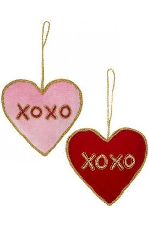 Shop For 4" Velvet Embroidered Hearts: XOXO (2 Asst) at Michelle's aDOORable Creations