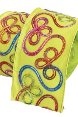 4" Whimsy Ribbon: Lime Green (10 Yards) - Michelle's aDOORable Creations - Wired Edge Ribbon