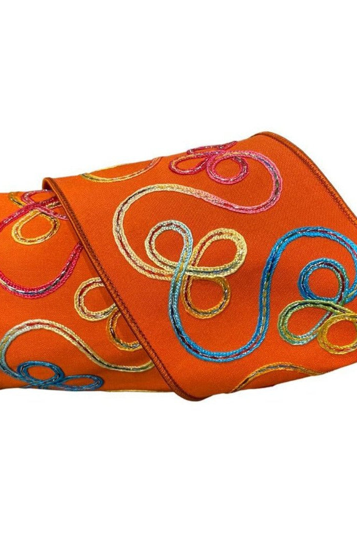 4" Whimsy Ribbon: Orange (10 Yards) - Michelle's aDOORable Creations - Wired Edge Ribbon