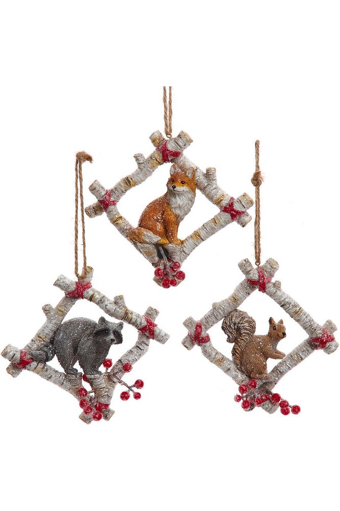 4.5" Birch Berries Woodland Animal In Birch Bark Frame Ornaments - Michelle's aDOORable Creations - Holiday Ornaments