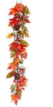 48" Pumpkin Berry Oak Leaf Garland - Michelle's aDOORable Creations - Garland