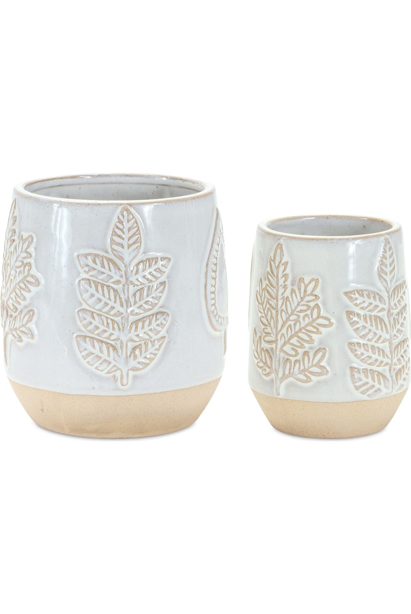 Shop For 5" Beige and Gray Leaf Design Planter Vases (Set of 2) 85469