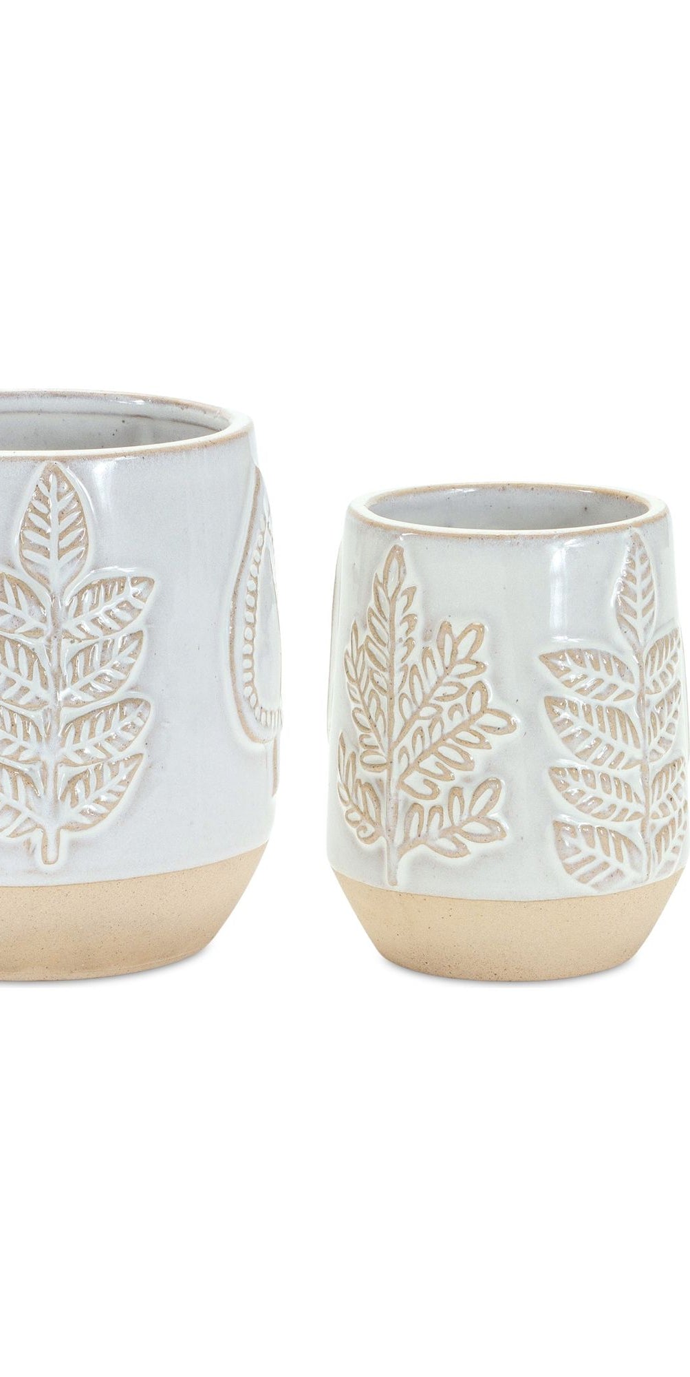 5" Beige and Gray Leaf Design Planter Vases (Set of 2) - Michelle's aDOORable Creations - Containers