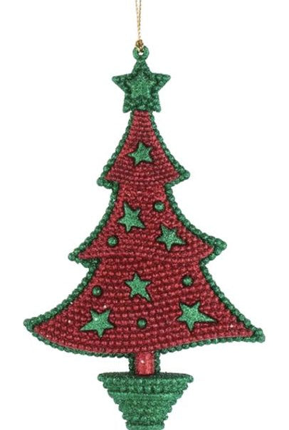 5" Glittered Red and Green Christmas Tree Ornaments - Michelle's aDOORable Creations - Holiday Ornaments