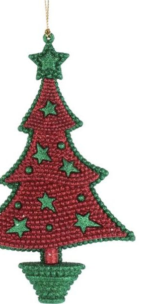 5" Glittered Red and Green Christmas Tree Ornaments - Michelle's aDOORable Creations - Holiday Ornaments