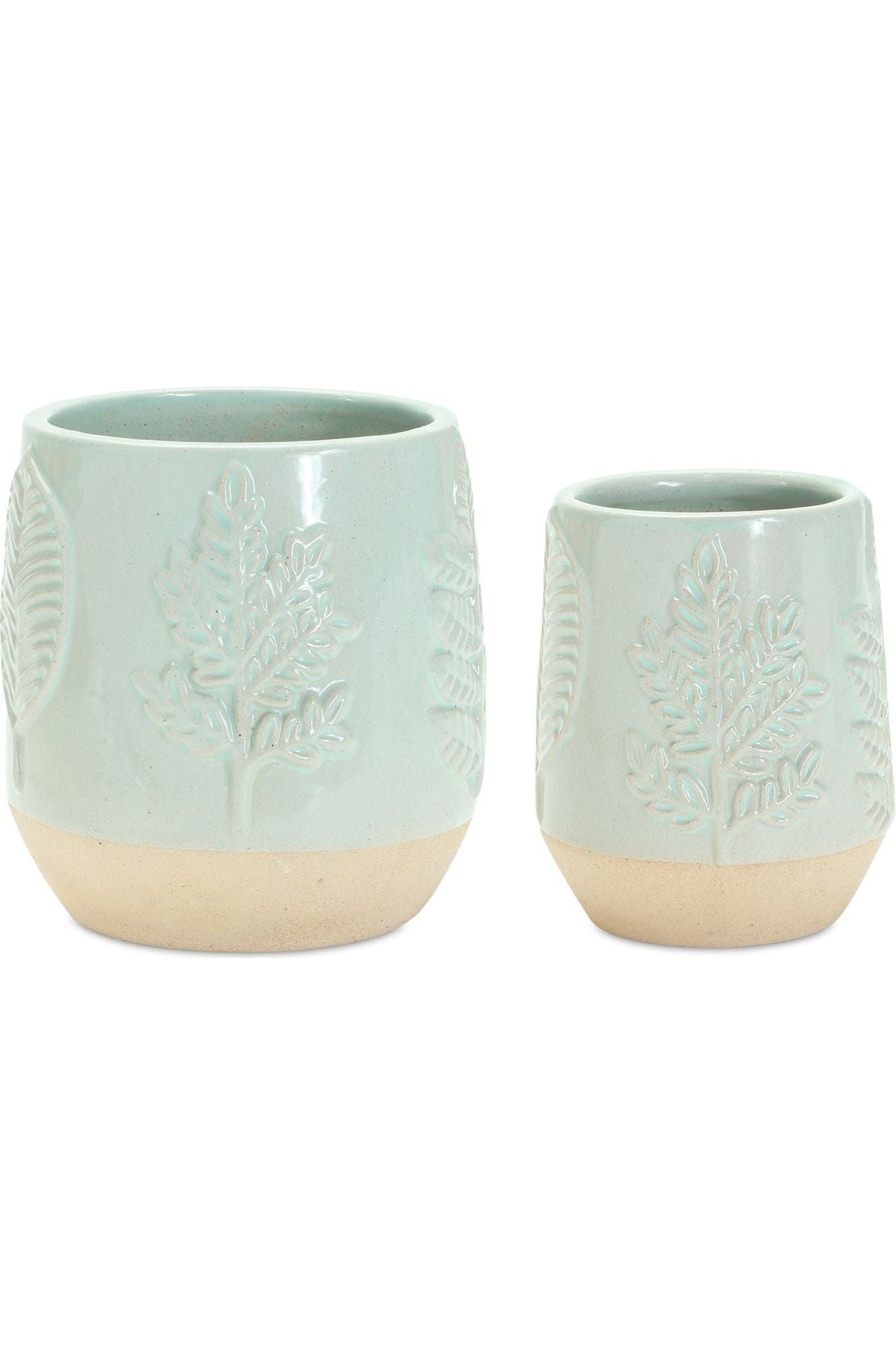 Shop For 5" Mint Green Leaf Design Planter Vases (Set of 2) at Michelle's aDOORable Creations