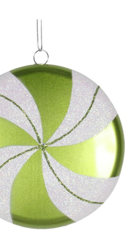 6" Lime-White Swirl Flat Candy Christmas Ornament - Michelle's aDOORable Creations - Holiday Ornaments
