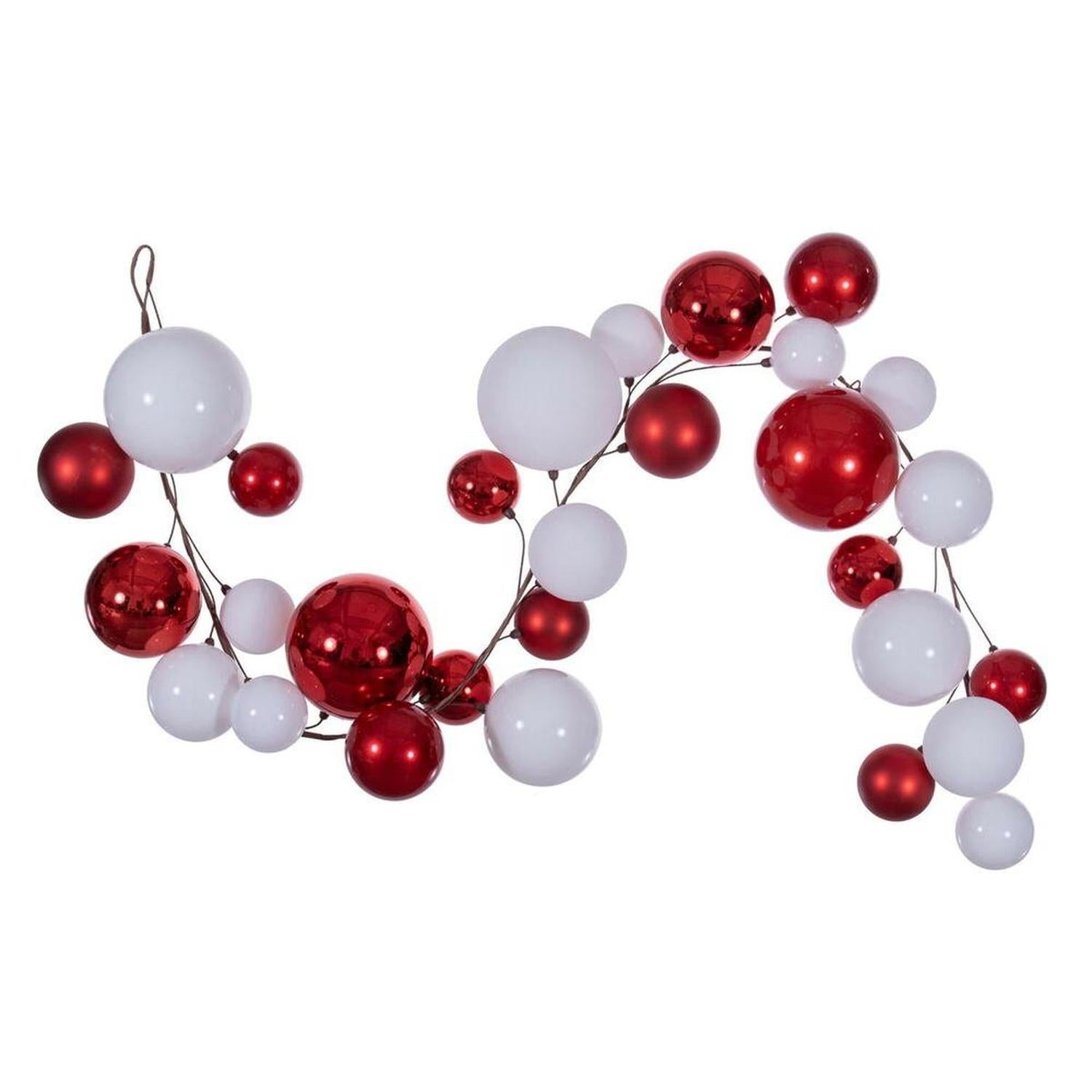 6' Red and White Ball Branch Garland