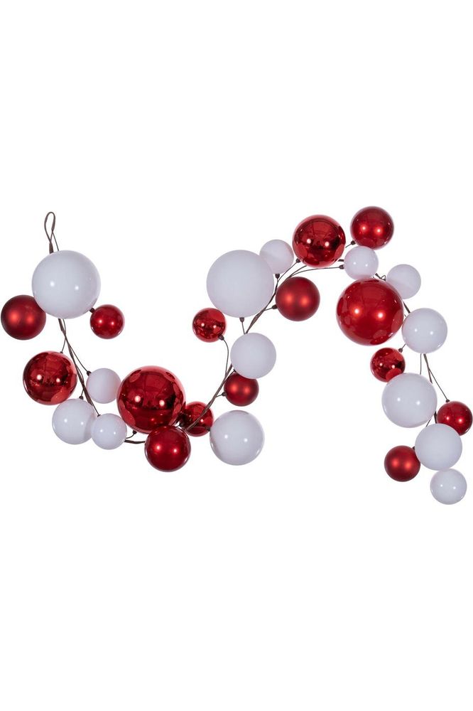 6' Red and White Ball Branch Garland - Michelle's aDOORable Creations - Garland