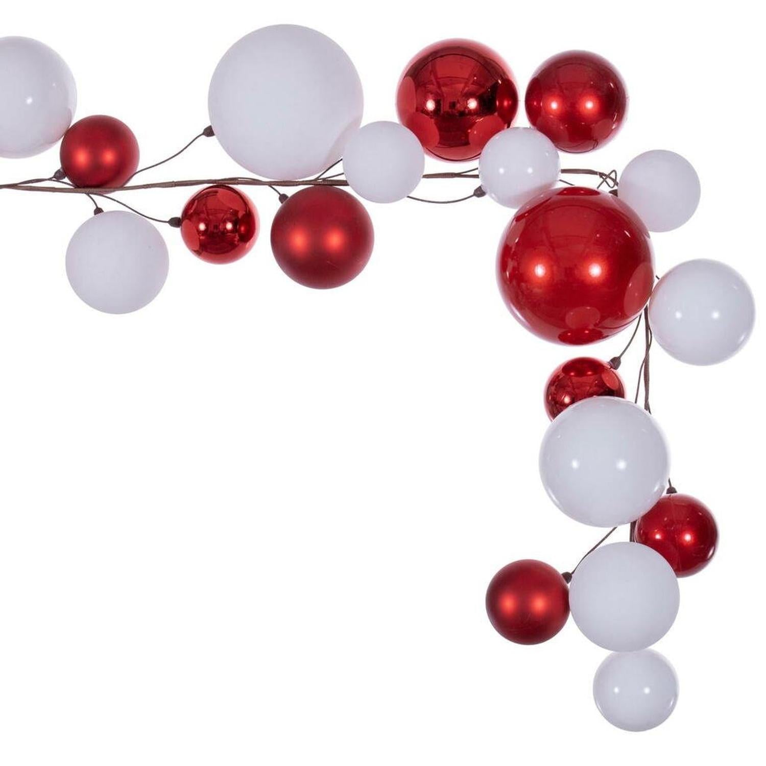 6' Red and White Ball Branch Garland