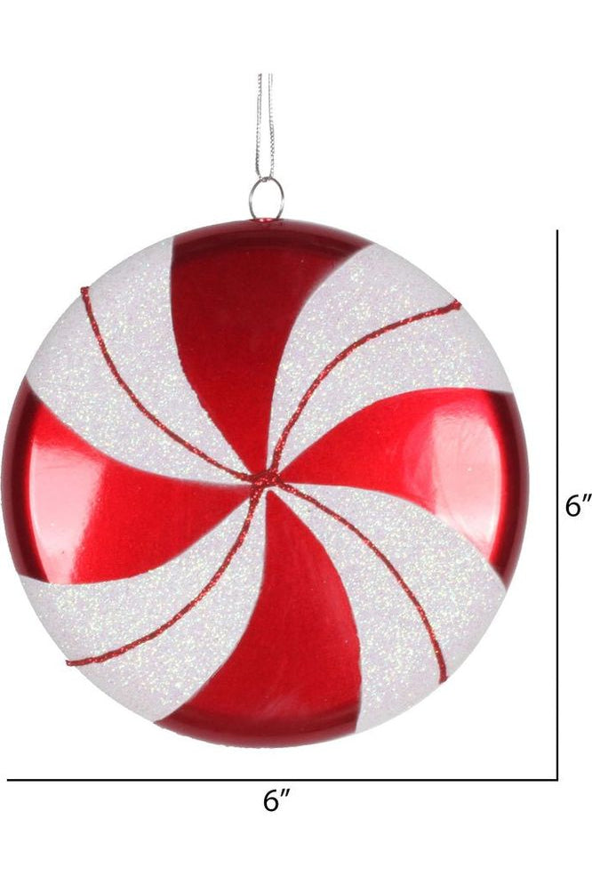 6" Red-White Swirl Flat Candy Christmas Ornament - Michelle's aDOORable Creations - Holiday Ornaments